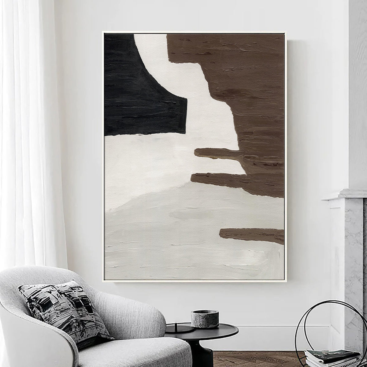 Tonal Divide: A Bold Abstract Minimalist Art for Living Room Decor
