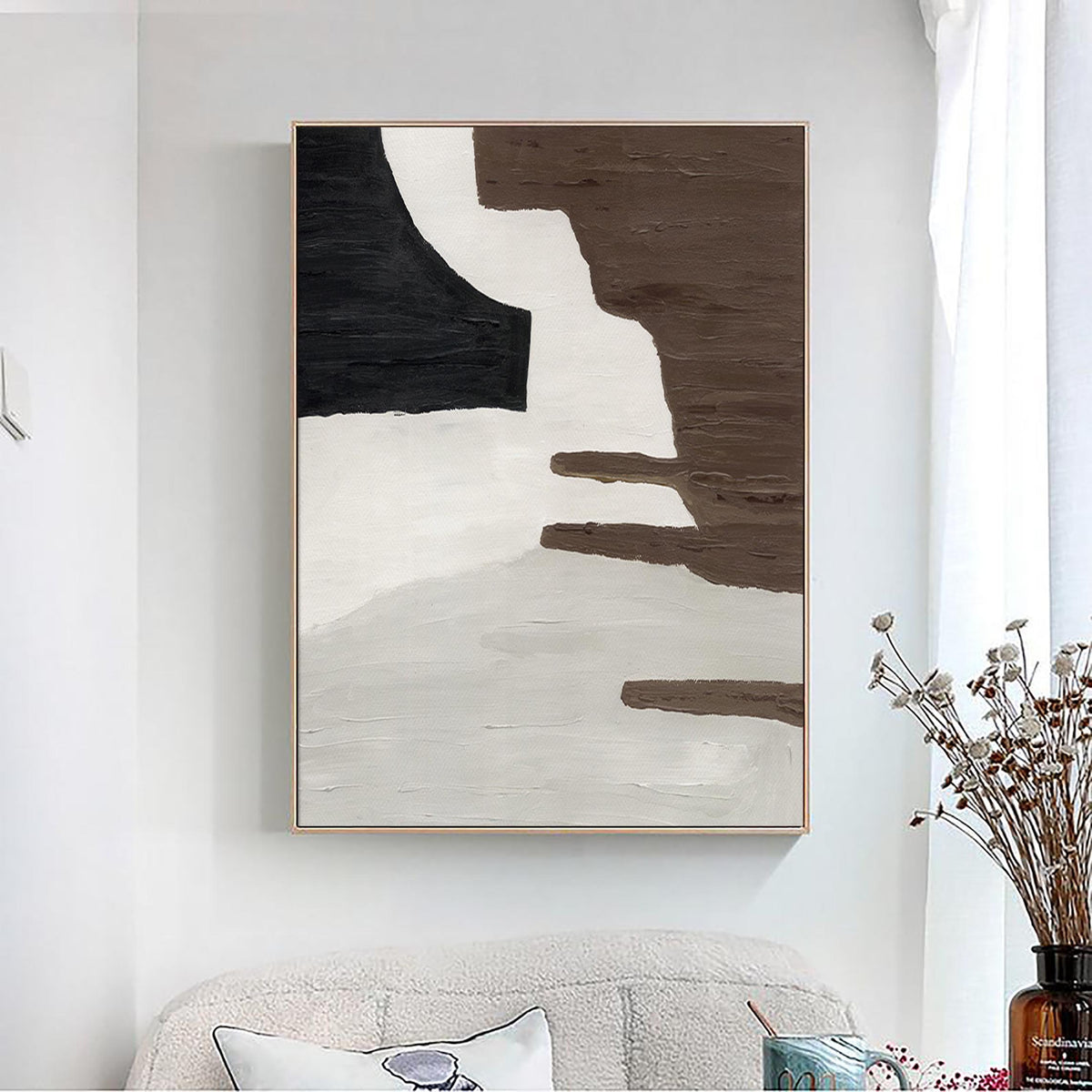 Tonal Divide: A Bold Abstract Minimalist Art for Living Room Decor