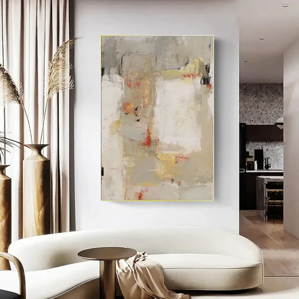 Urban Calm: A Neutral Abstract Art Painting for Living Room Decor
