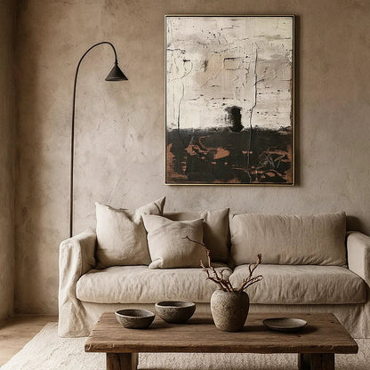 Vestige of Time: Raw Wabi Sabi Textured Abstract Painting in Black and White