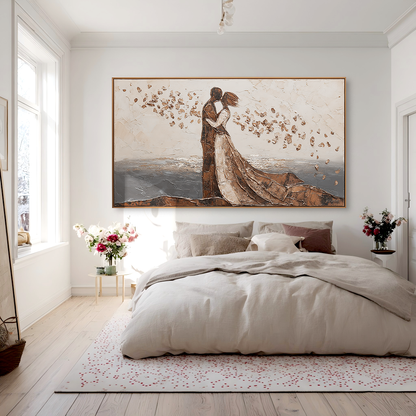 Seaside Kiss: A Textured Romantic Wall Art for Bedroom Decor