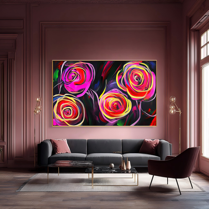 Neon Roses: A Vibrant Abstract Floral Paintings for Modern Decor