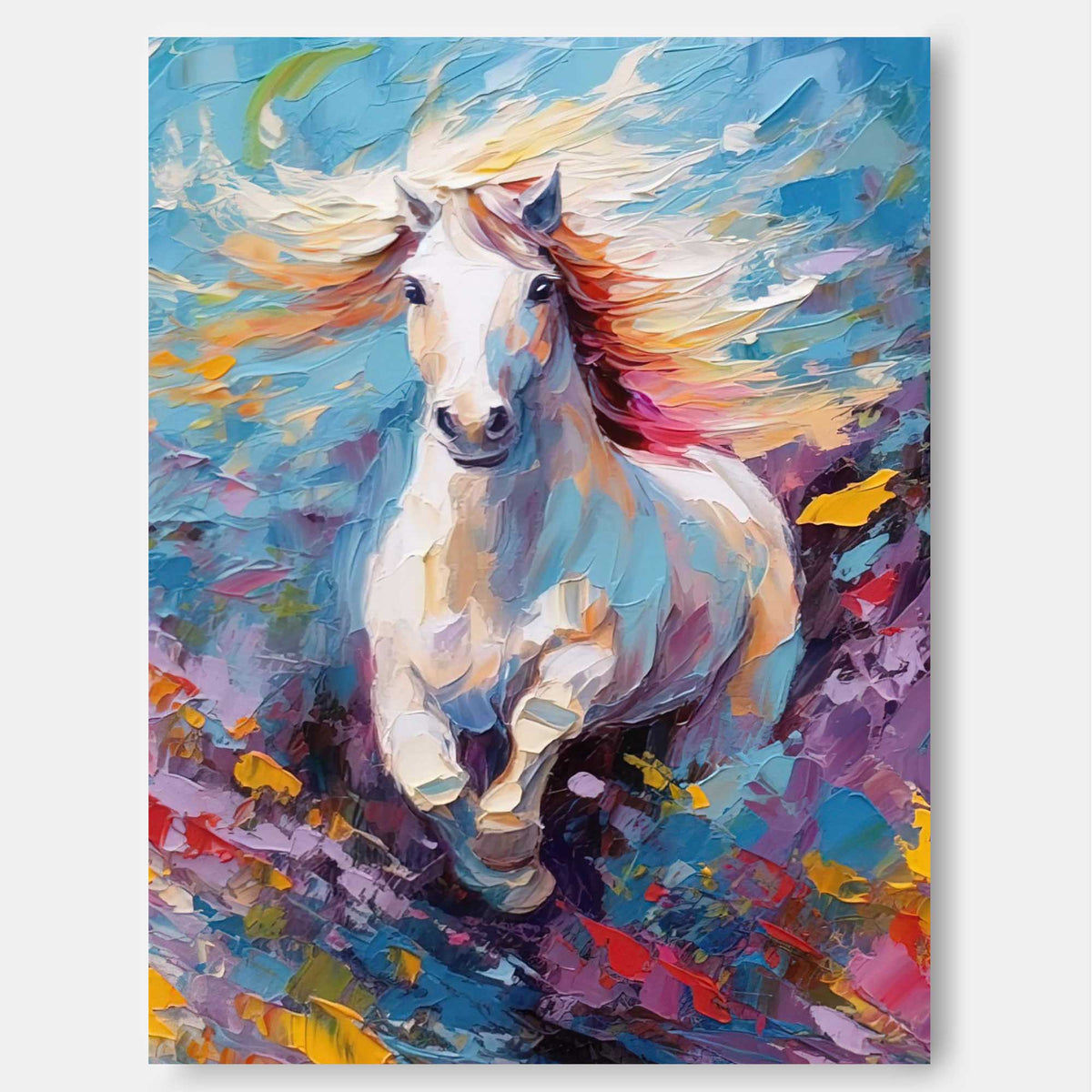 Chromatic Rush: An Abstract Horse Wall Art for Living Room Decor