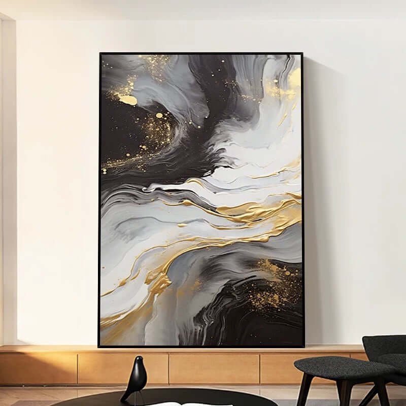 Golden Nebula: A Luxurious Contemporary Abstract Wall Art in Black and Gold