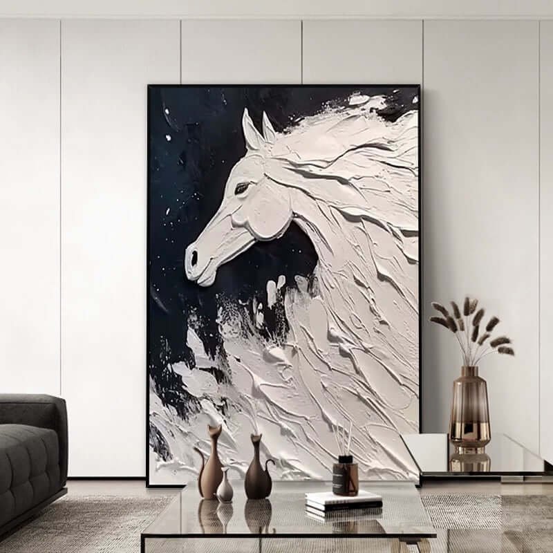 Midnight Gallop: A Textured Horse Wall Art for Living Room Decor