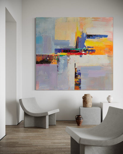 Urban Intersection: A Vibrant Contemporary Abstract Canvas Painting