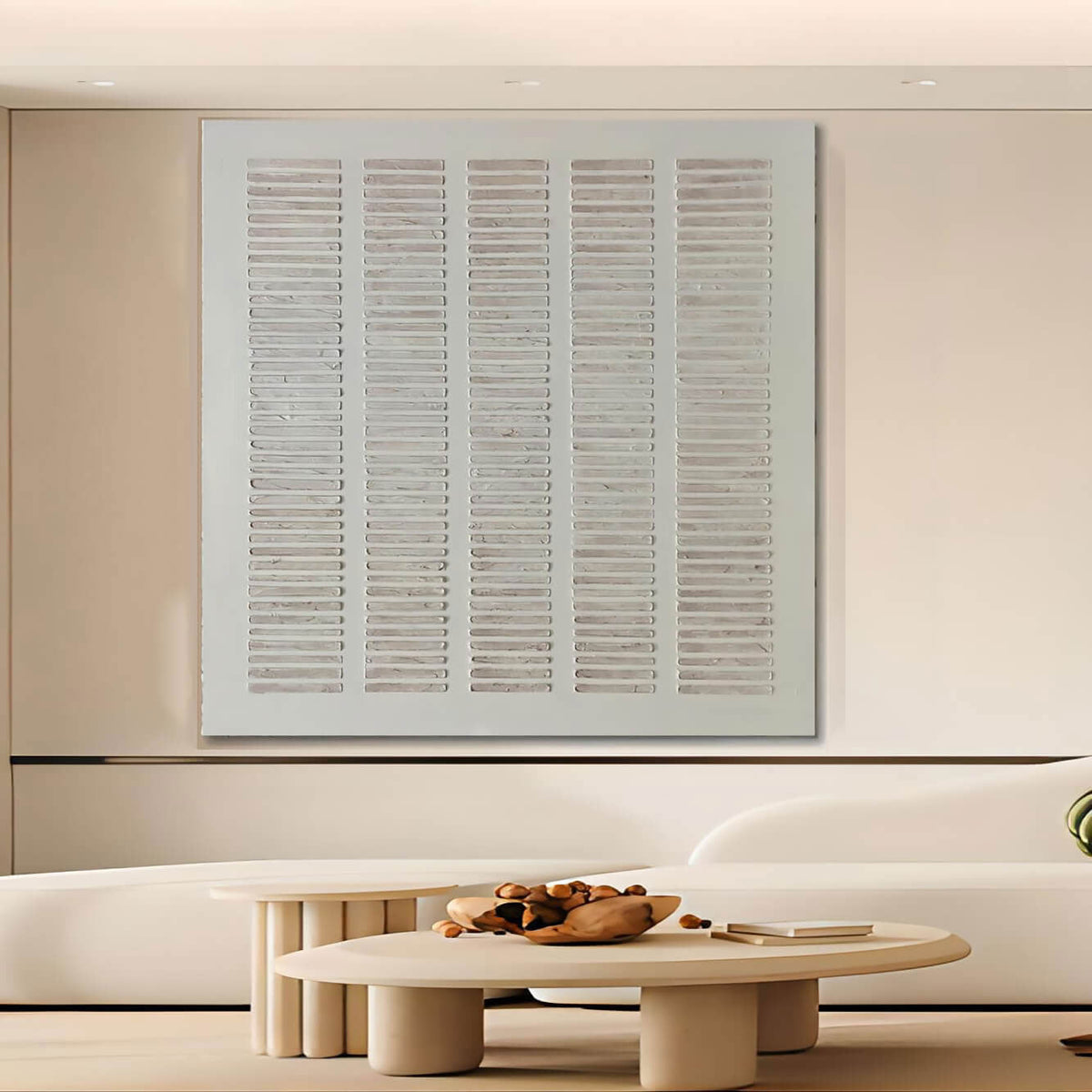 Silent Cadence: Minimalist Textured White Wall Art with Architectural Relief