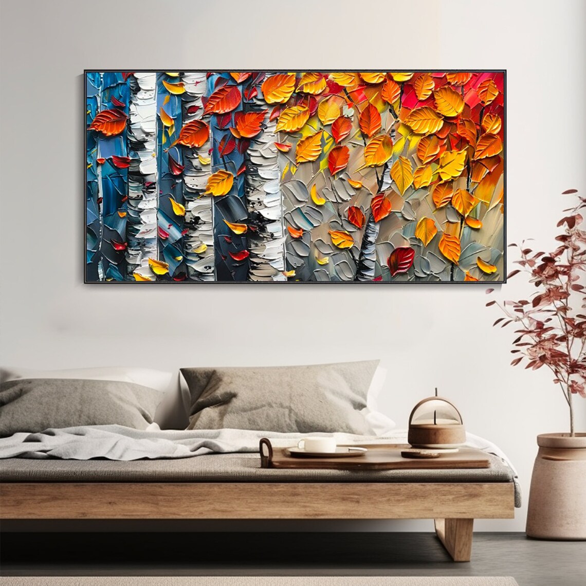 Autumn Forest: A Textured Tree Artwork for Living Room Decor