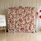GNW  Custom Fabric Cloth Artificial Silk Rose Flower Wall Pink Floral Wall Backdrop Panel 3D 5D Roll up for Wedding Decor - 1 Square Meter / Pink 3