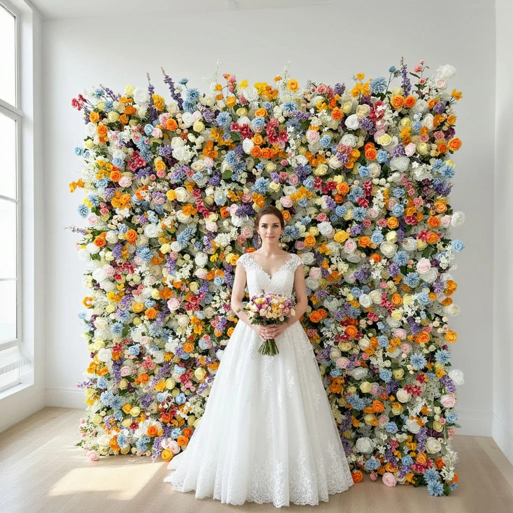 Wholesale Popular Modern Classic Silk Artificial Flower Wall Designs for Wedding Decoration Customized Size Color Carton Packing