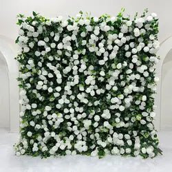 GNW Custom Luxury Hot Selling Artificial Flower Wall White Rose with Green Leaves  for Wedding Stage Backdrop Event Decor