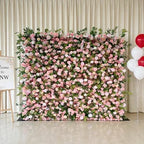GNW  Custom Fabric Cloth Artificial Silk Rose Flower Wall Pink Floral Wall Backdrop Panel 3D 5D Roll up for Wedding Decor - 1 Square Meter / Pink 12