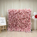 GNW  Custom Fabric Cloth Artificial Silk Rose Flower Wall Pink Floral Wall Backdrop Panel 3D 5D Roll up for Wedding Decor - 1 Square Meter / Pink 7