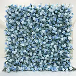 GNW Customized Hot Sale Blue Floral Wall Latest Design Artificial Flower Backdrop for Wedding Stage & Party Decoration