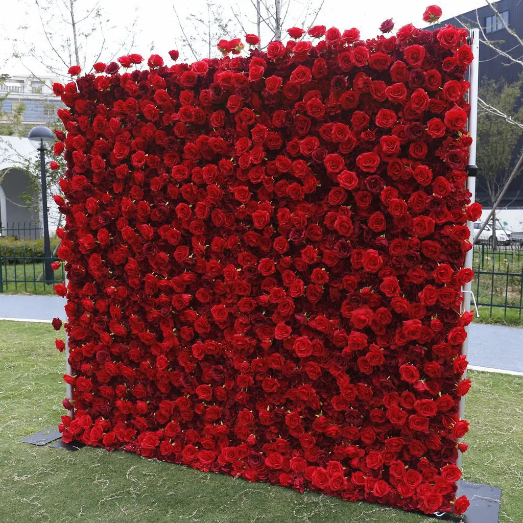 8ft *8ft Customized 3D Roll up Artificial Red Rose Wedding Decor Cloth Bottom Flower Wall