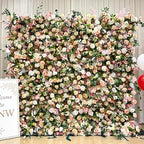 GNW  Custom Fabric Cloth Artificial Silk Rose Flower Wall Pink Floral Wall Backdrop Panel 3D 5D Roll up for Wedding Decor - 1 Square Meter / Pink 14