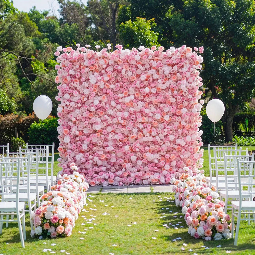 GNW Custom New Design Hot Selling Luxury Pink Flower Wall for Wedding Event Stage Backdrop Decoration
