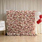 GNW  Custom Fabric Cloth Artificial Silk Rose Flower Wall Pink Floral Wall Backdrop Panel 3D 5D Roll up for Wedding Decor - 1 Square Meter / Pink 9