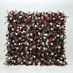 GNW Customized Hot Sale Luxury Red Green & White Floral Wall Artificial Flower Backdrop for Wedding Stage Party Decoration