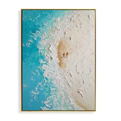 Custom Living Room Home Decorative Color Artwork 3D Hand Painting Thick Texured Wall Art Seascape Paintings - Turquoise / 60x90cm(23.62x35.43in)