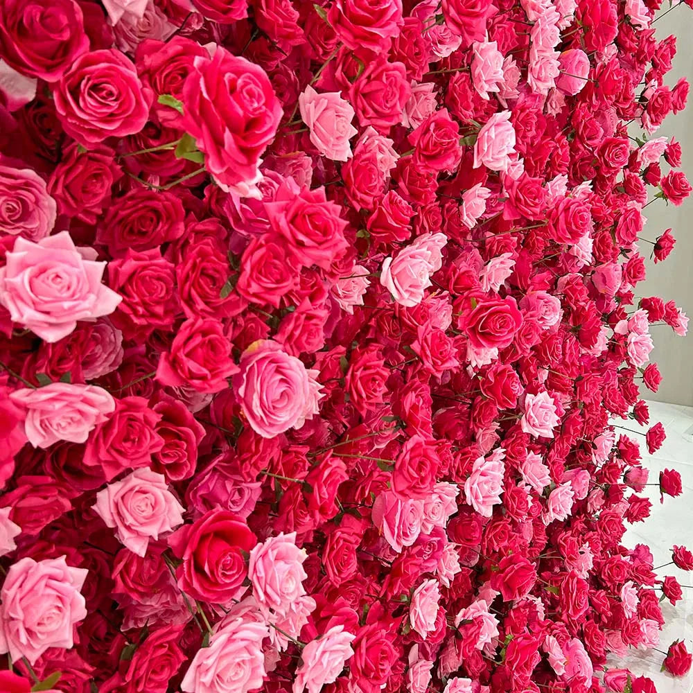 GNW Wholesale Artificial Silk Flowers Wholesale 8ft X 8ft Floral Wall Panel Red Rose Flower Wall Backdrop Wedding Backdrop