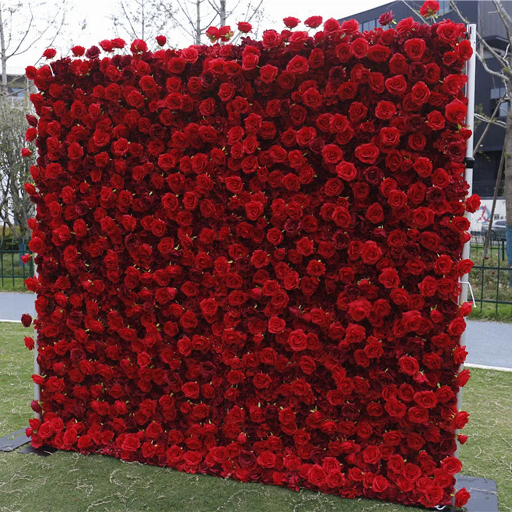 8ft *8ft Customized 3D Roll up Artificial Red Rose Wedding Decor Cloth Bottom Flower Wall
