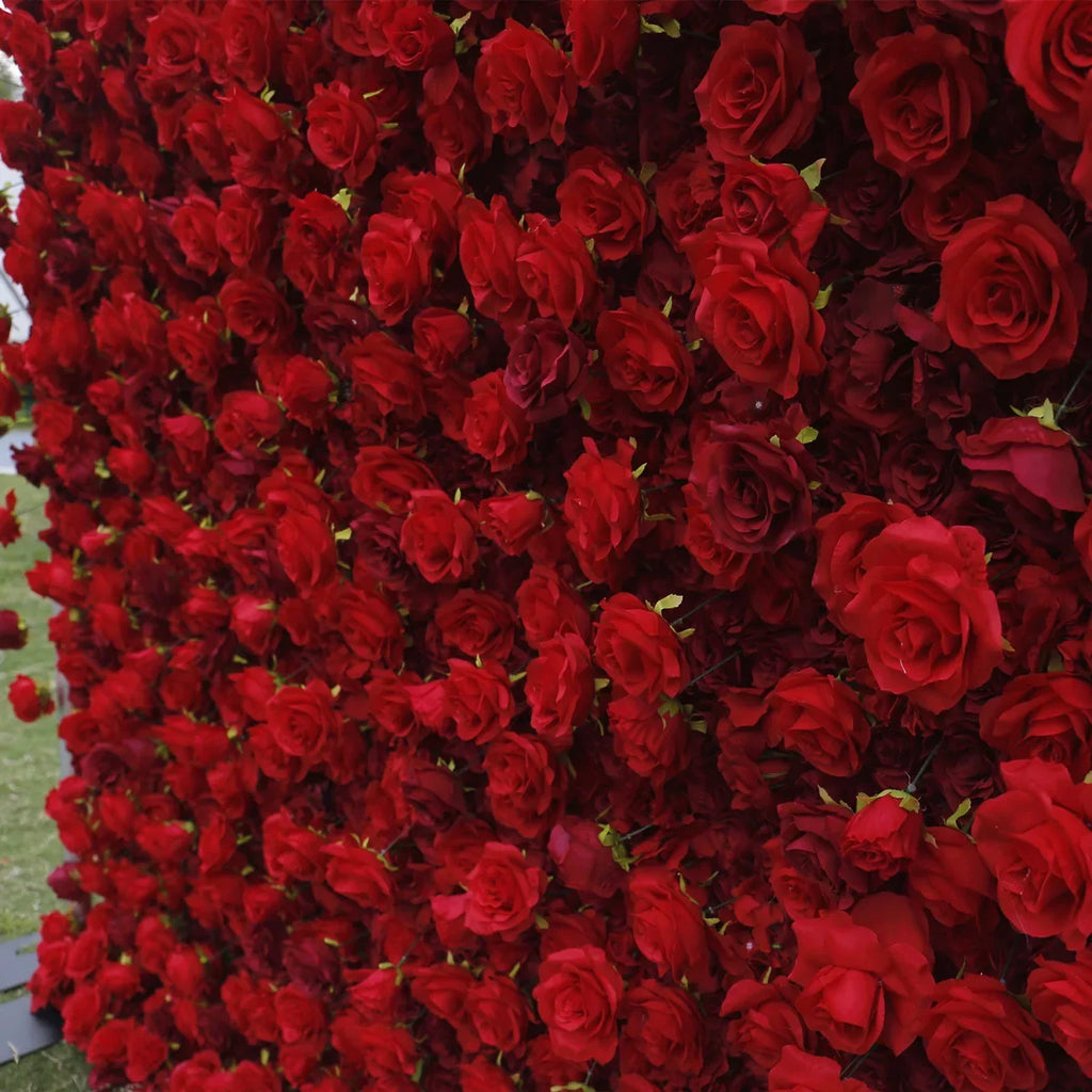 8ft *8ft Customized 3D Roll up Artificial Red Rose Wedding Decor Cloth Bottom Flower Wall