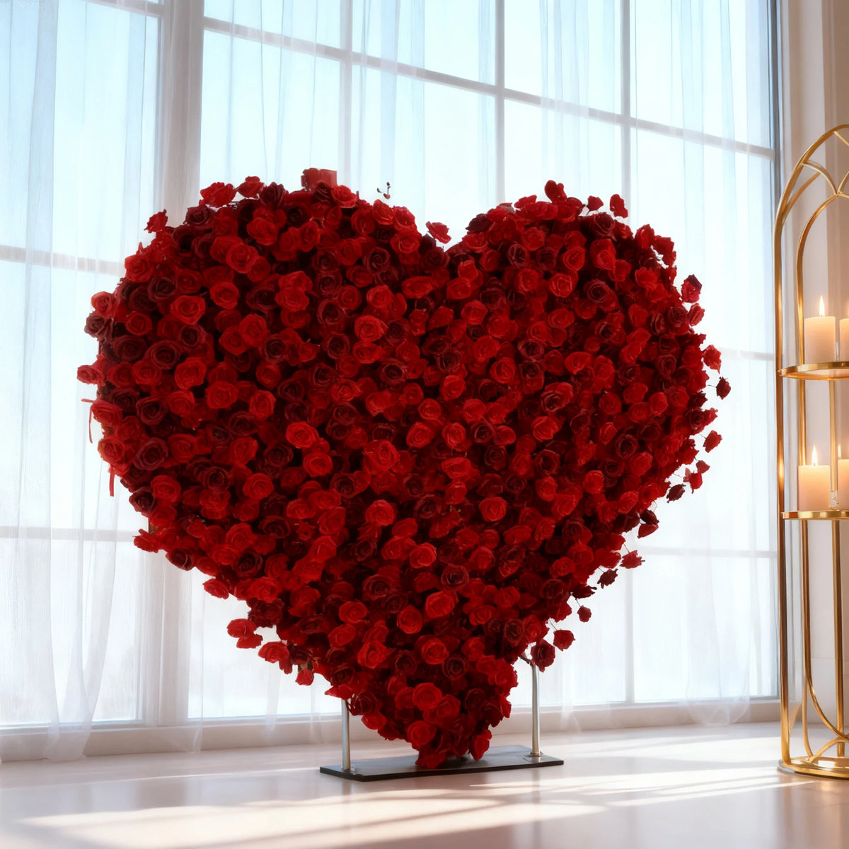Wholesale Flower Walls Artificial Silk Heart Flower Wall Red Heart Shaped Floral Wall Backdrop for Wedding Background Decoration