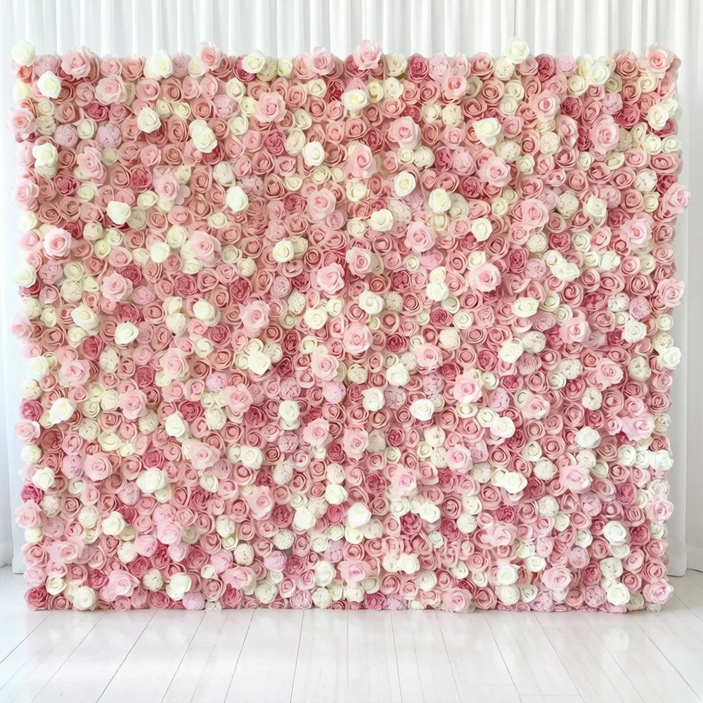 GNW Flower Wall 8ft X 8ft Silk 3D Flowers Wall Backdrop Roll up Roses Long-Lasting Wall Panel Background