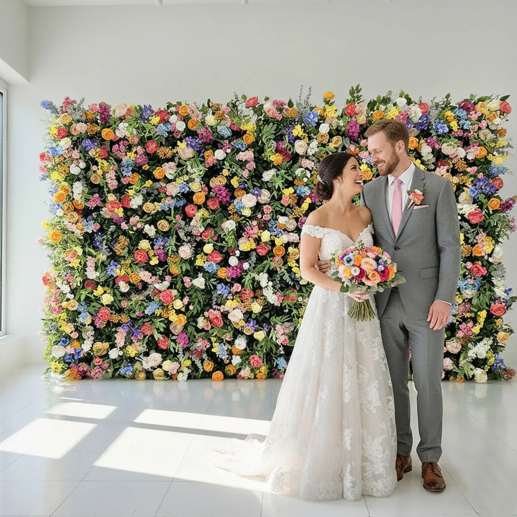 Heavy Duty Wrinkle-Free Outdoor Artificial Flower Wall Backdrop for Wedding Reception