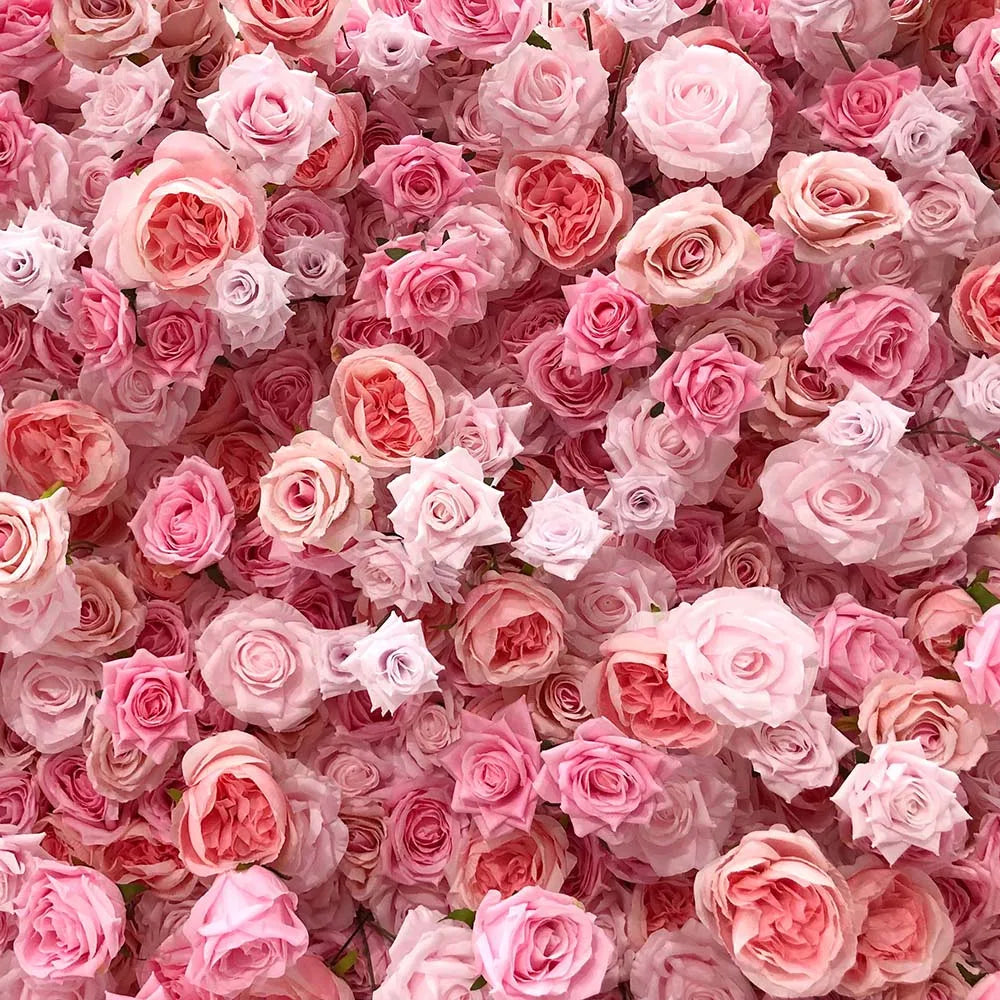 GNW  Custom Fabric Cloth Artificial Silk Rose Flower Wall Pink Floral Wall Backdrop Panel 3D 5D Roll up for Wedding Decor