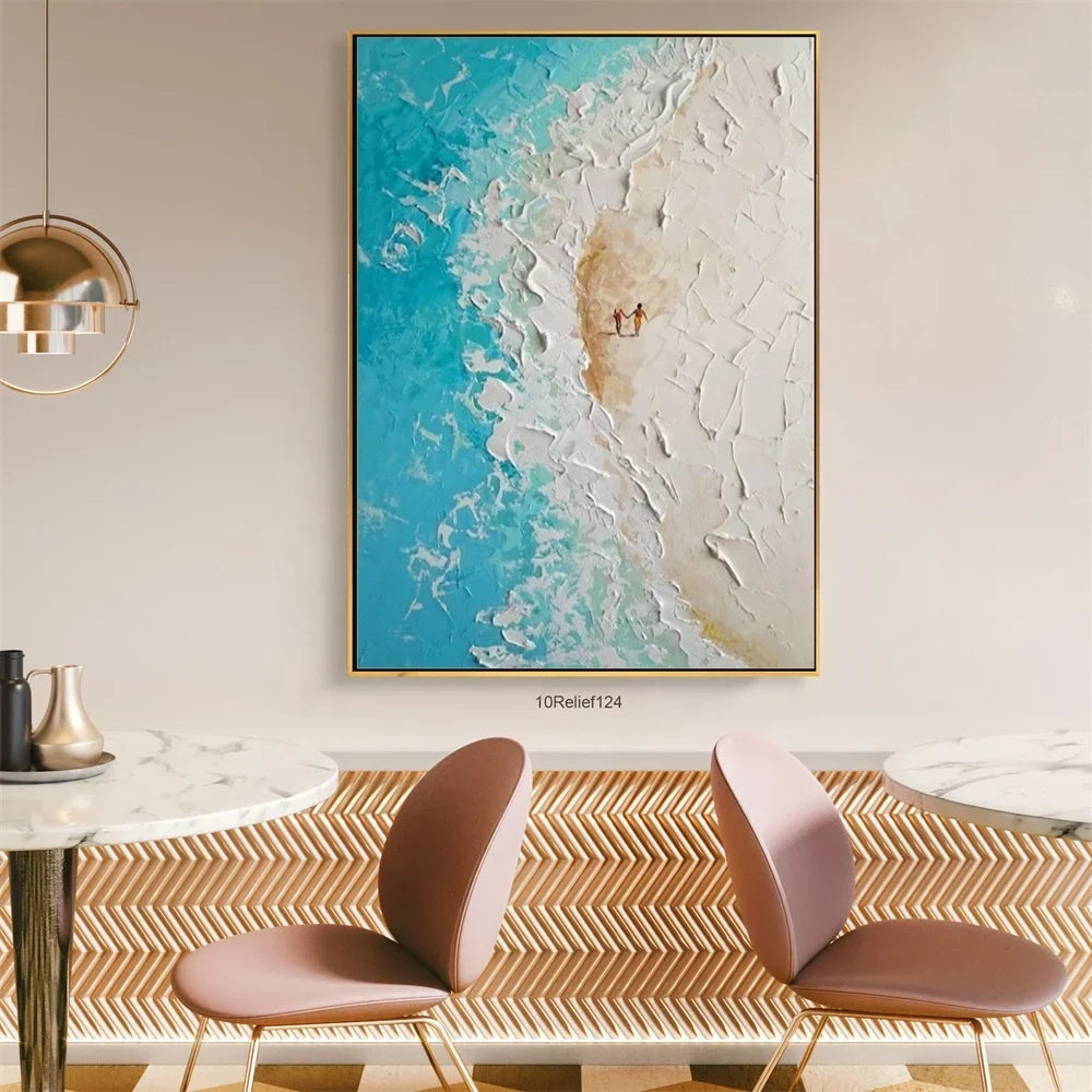 Custom Living Room Home Decorative Color Artwork 3D Hand Painting Thick Texured Wall Art Seascape Paintings