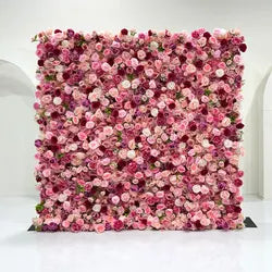 GNW Customized Hot Selling European American Pink Floral Wall Artificial Flower Backdrop for Wedding Stage & Party Decoration