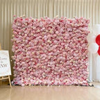 GNW  Custom Fabric Cloth Artificial Silk Rose Flower Wall Pink Floral Wall Backdrop Panel 3D 5D Roll up for Wedding Decor - 1 Square Meter / Pink 2