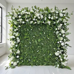 GNW Green Flower Wall Backdrop 8ftx8ft Roll up Green Wall Decor Artificial Plant Wall Wedding Backdrop