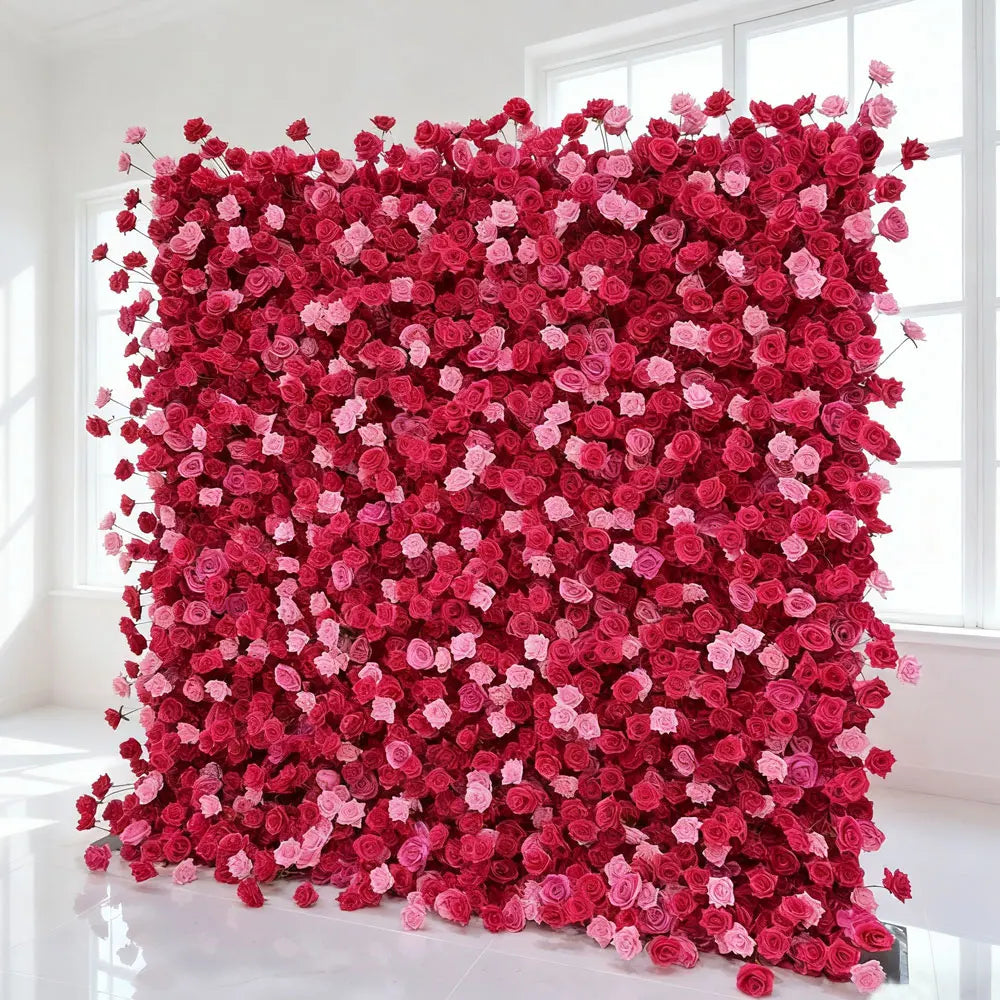 GNW Wholesale Artificial Silk Flowers Wholesale 8ft X 8ft Floral Wall Panel Red Rose Flower Wall Backdrop Wedding Backdrop
