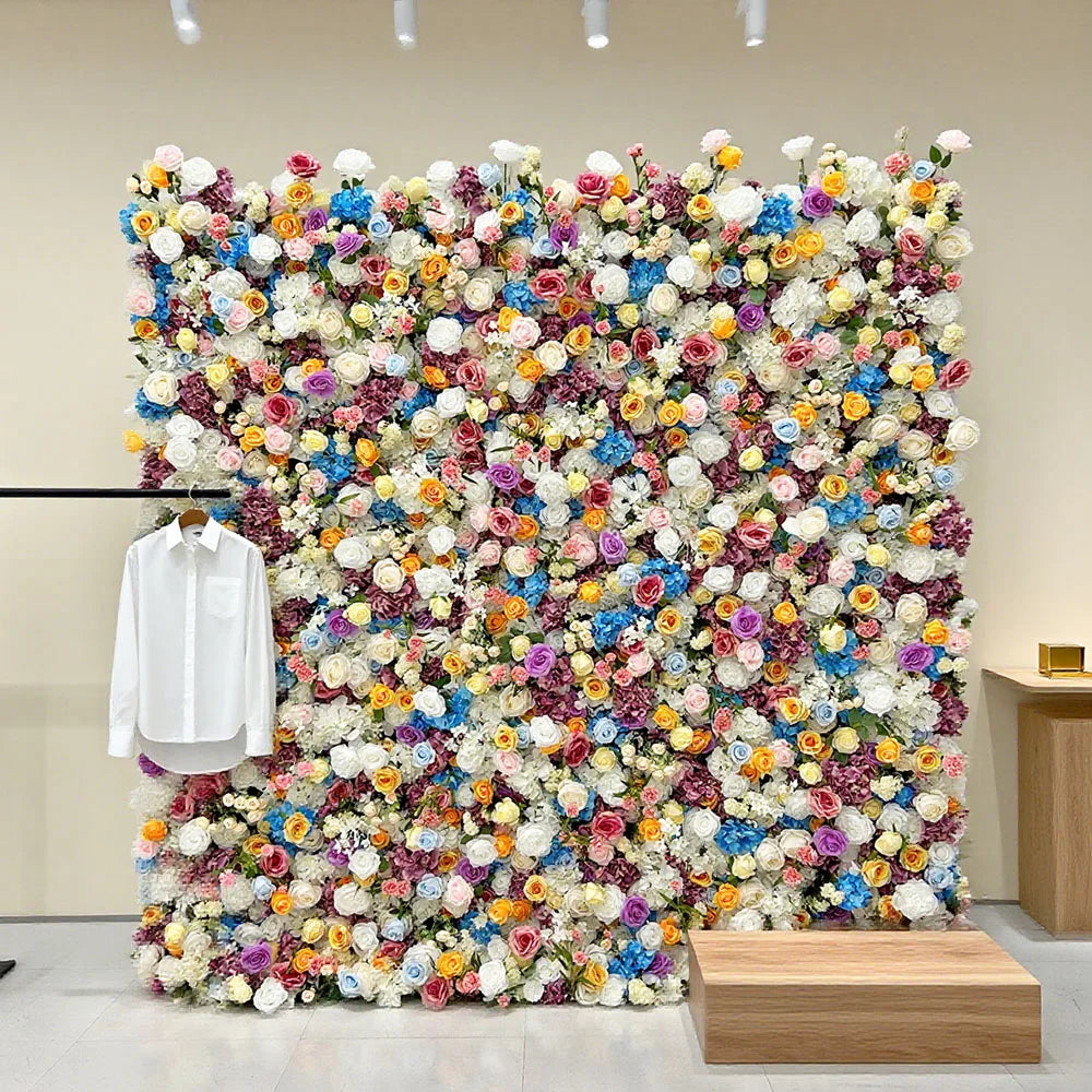Wholesale Popular Modern Classic Silk Artificial Flower Wall Designs for Wedding Decoration Customized Size Color Carton Packing