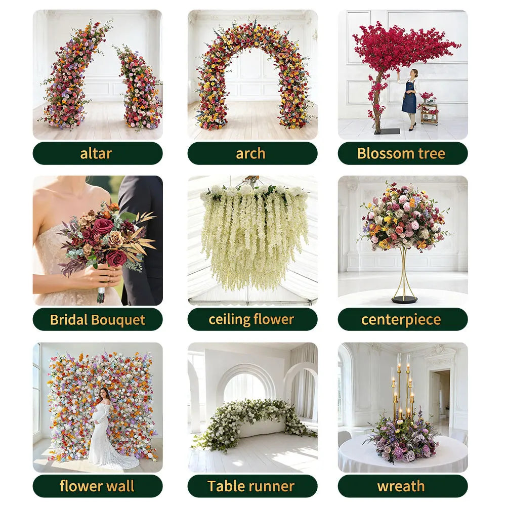 GNW Custom High Quality Hot Selling Artificial Flower Wall White Pink Rose with Greenery for Wedding Stage Backdrop