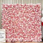 GNW  Custom Fabric Cloth Artificial Silk Rose Flower Wall Pink Floral Wall Backdrop Panel 3D 5D Roll up for Wedding Decor - 1 Square Meter / Pink 17