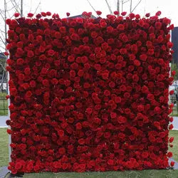 8ft *8ft Customized 3D Roll up Artificial Red Rose Wedding Decor Cloth Bottom Flower Wall