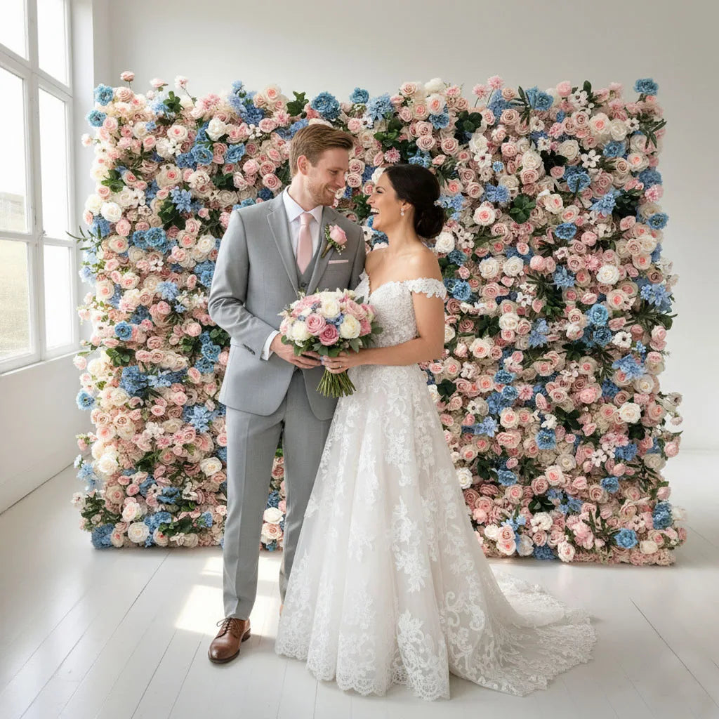 2025 New Innovations Modern Classic Shape-Retaining Silk Artificial Flower Wall for Flawless Wedding Baby Shower Carton Packed
