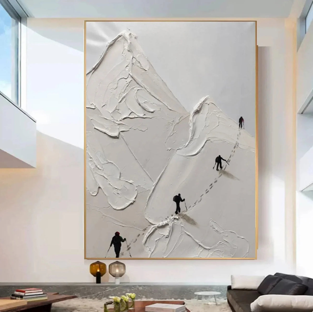 Alpine Ascent: Textured Skiing Art for Modern Office Decor