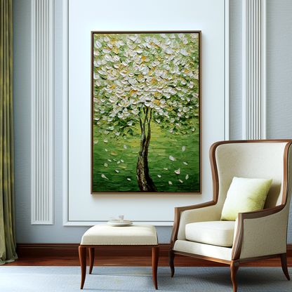 Verdant Whisper: A Fresh Textured Tree Canvas Painting for Your Home