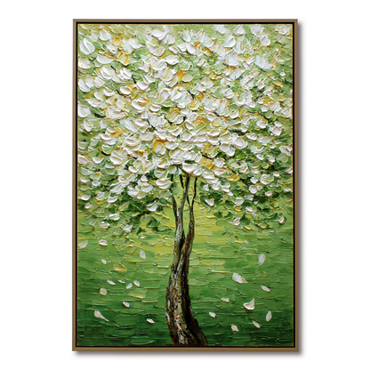 Verdant Whisper: A Fresh Textured Tree Canvas Painting for Your Home