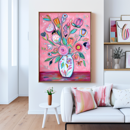 Petal Jubilee: A Vibrant Boho Chic Floral Wall Art for a Joyful Home