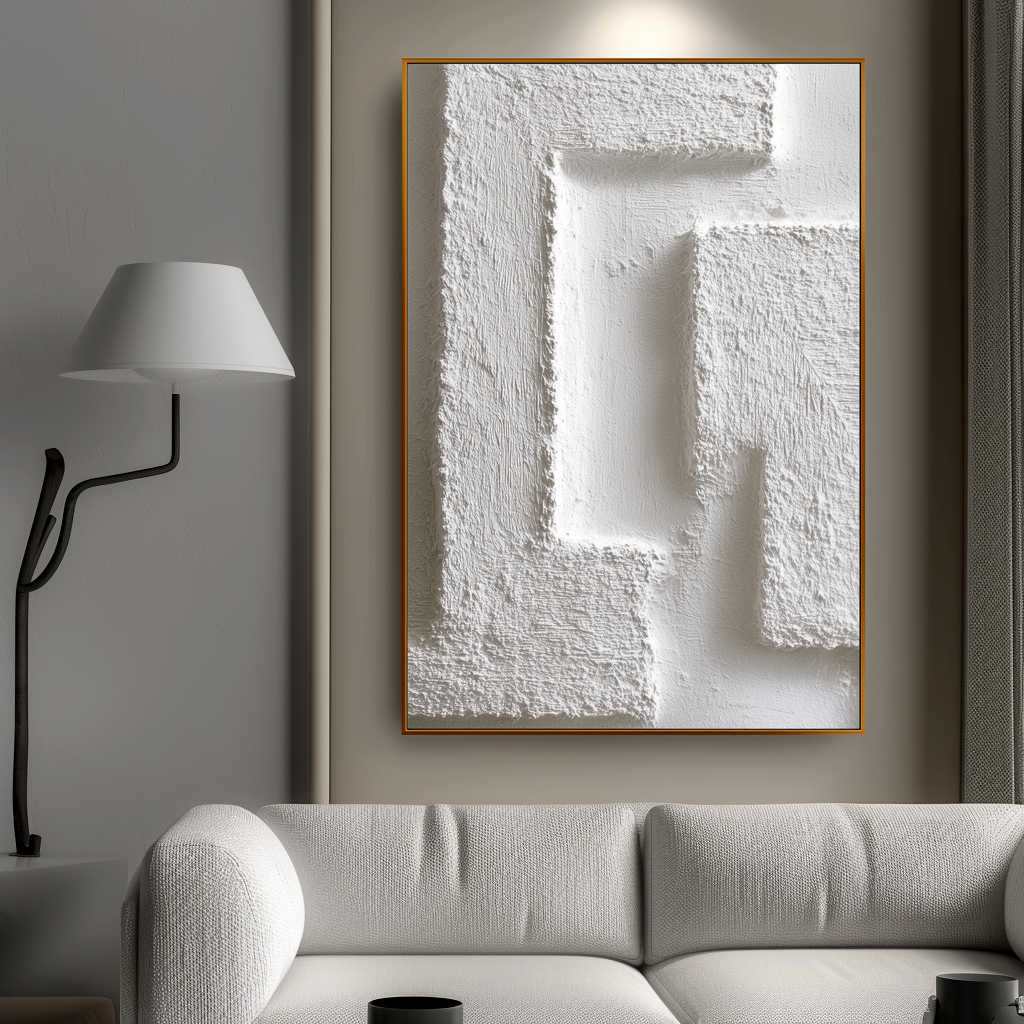 White Labyrinth: A Textured Minimalist Abstract Wall Art for Modern Homes