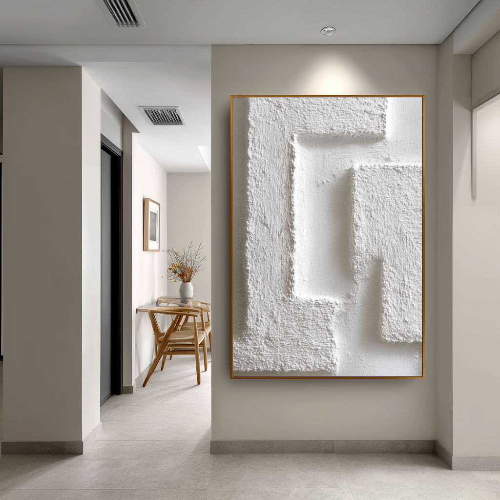 White Labyrinth: A Textured Minimalist Abstract Wall Art for Modern Homes