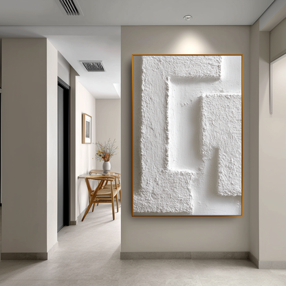 White Labyrinth: A Textured Minimalist Abstract Wall Art for Modern Homes