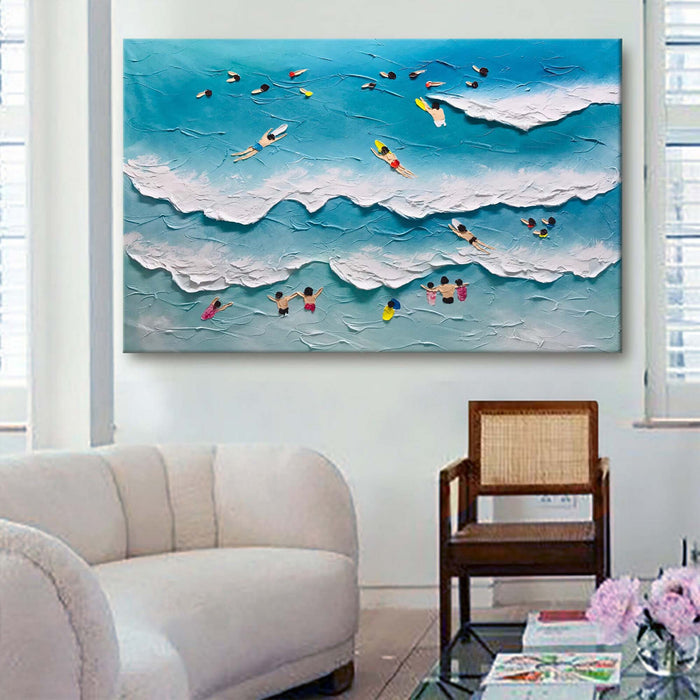 Ocean Day: A Textured Abstract Beach Art for Bathroom Decor