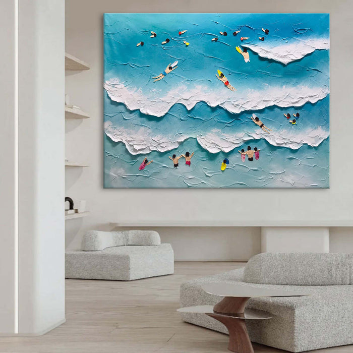 Ocean Day: A Textured Abstract Beach Art for Bathroom Decor